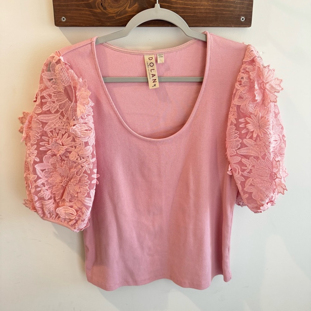 Dolan Anthropologie‎ Pink Floral Puff Sleeve Top Medium